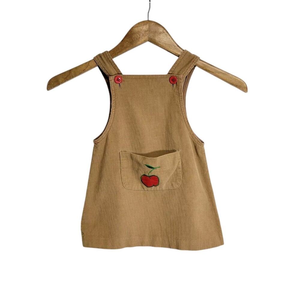 Vintage Saks Fifth Avenue Little Girl's Corduroy Red Apple Applique Jumper Dress